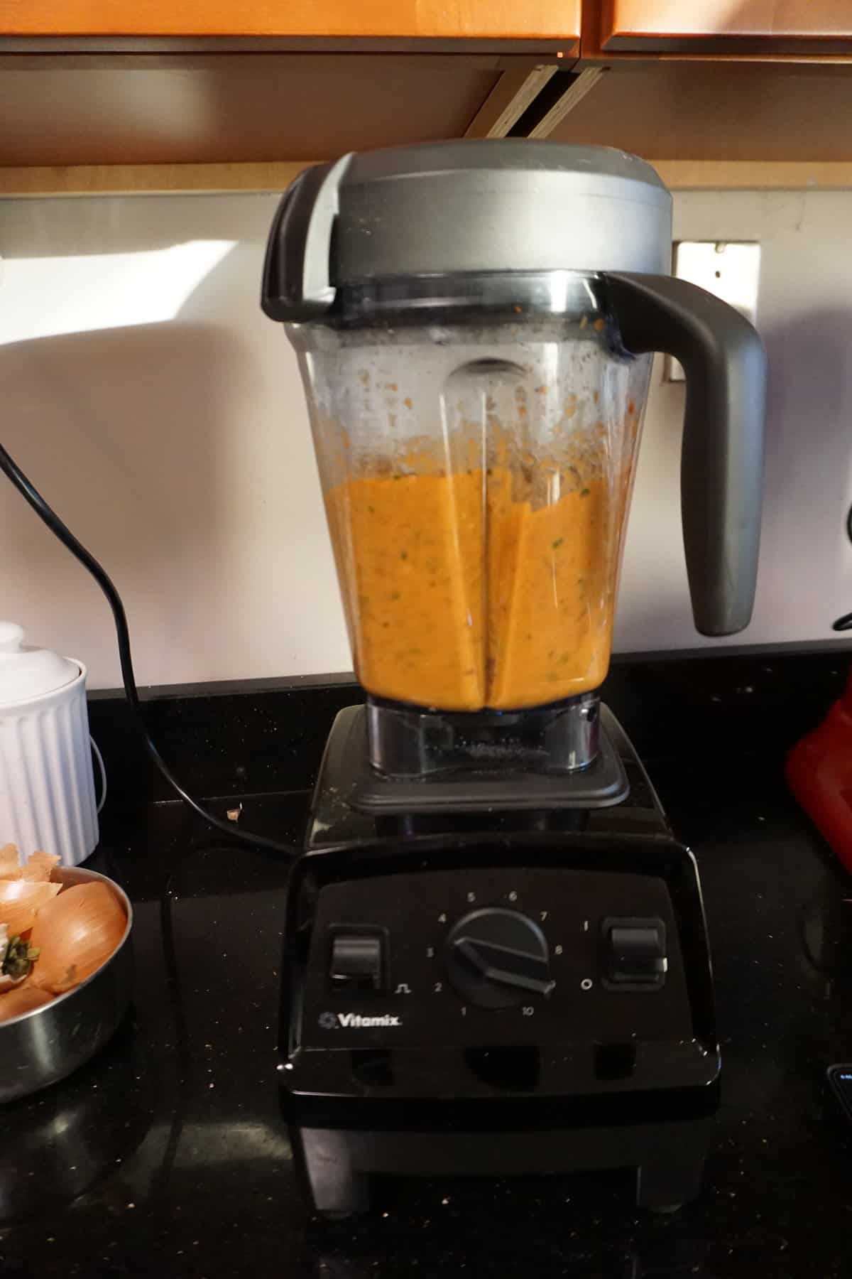 blended tomato and lentil soup is creamy and nutritious 