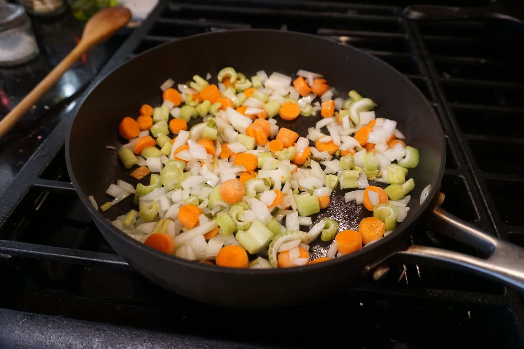 mirepoix cooking in a skillet