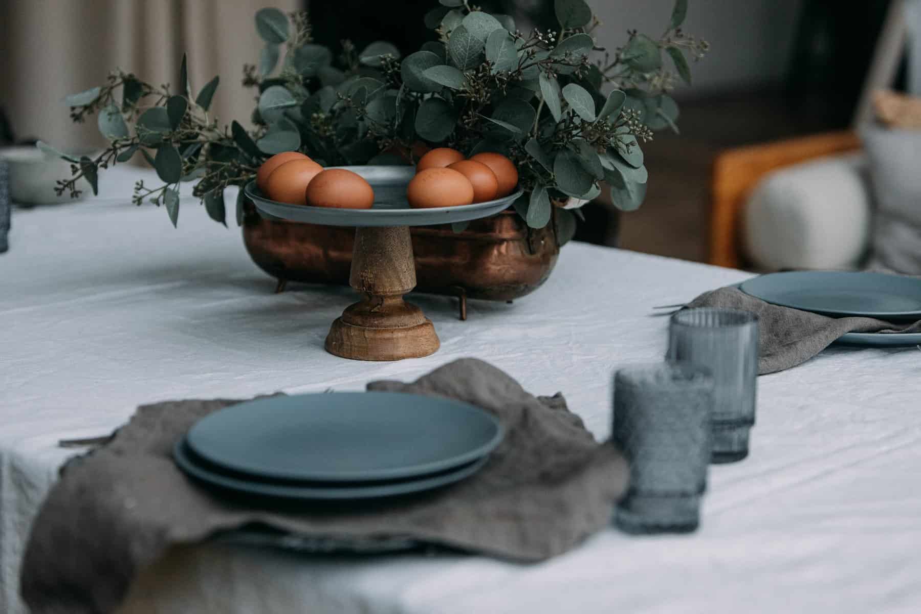 table setting with eggs on the tray