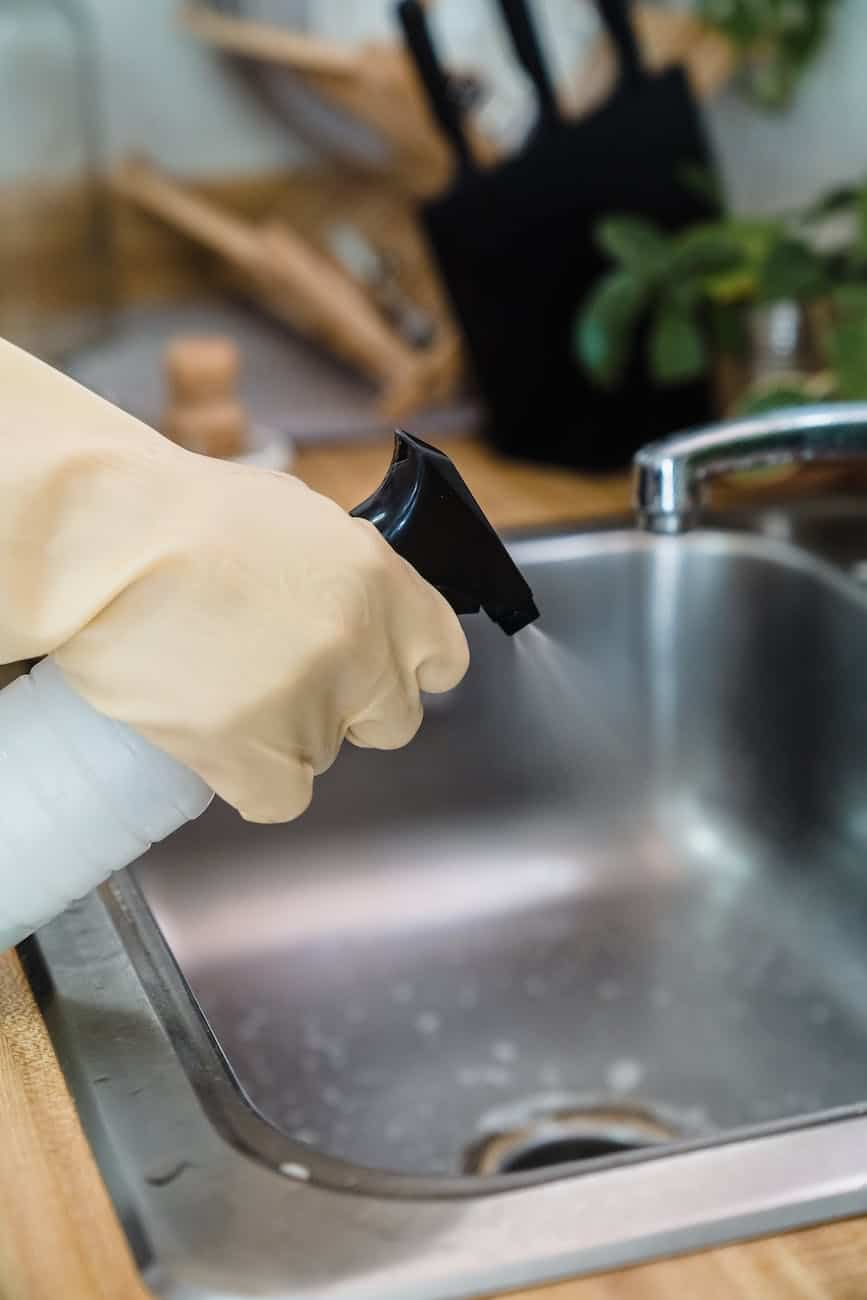 a person cleaning the kitchen sink