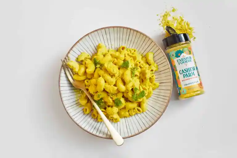 The Farmer Foodie Cashew Parm over Mac and Cheese