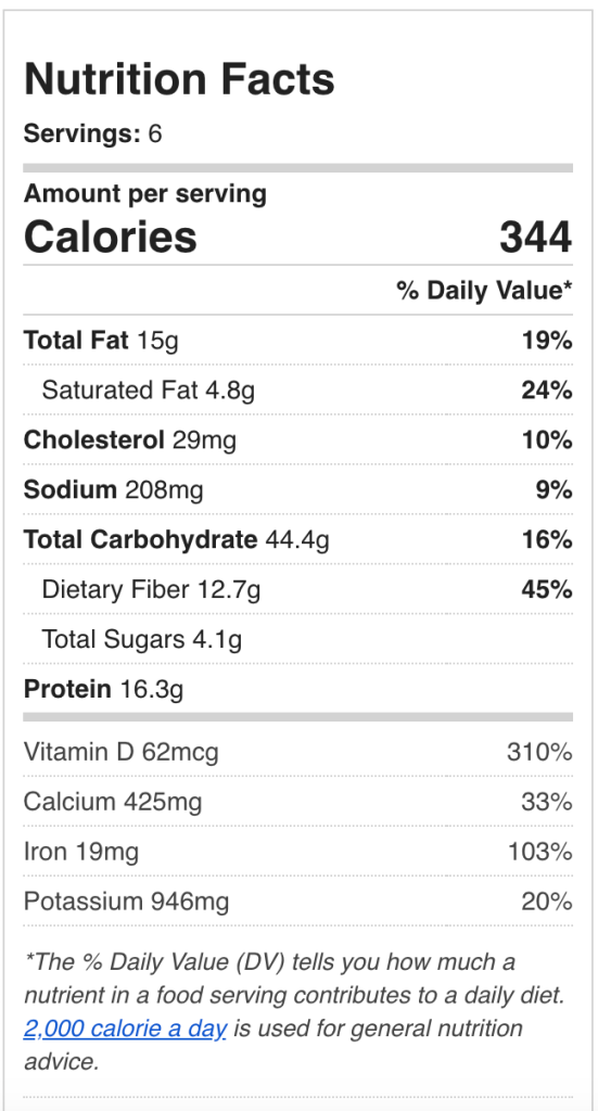 lentil casserole nutritional information