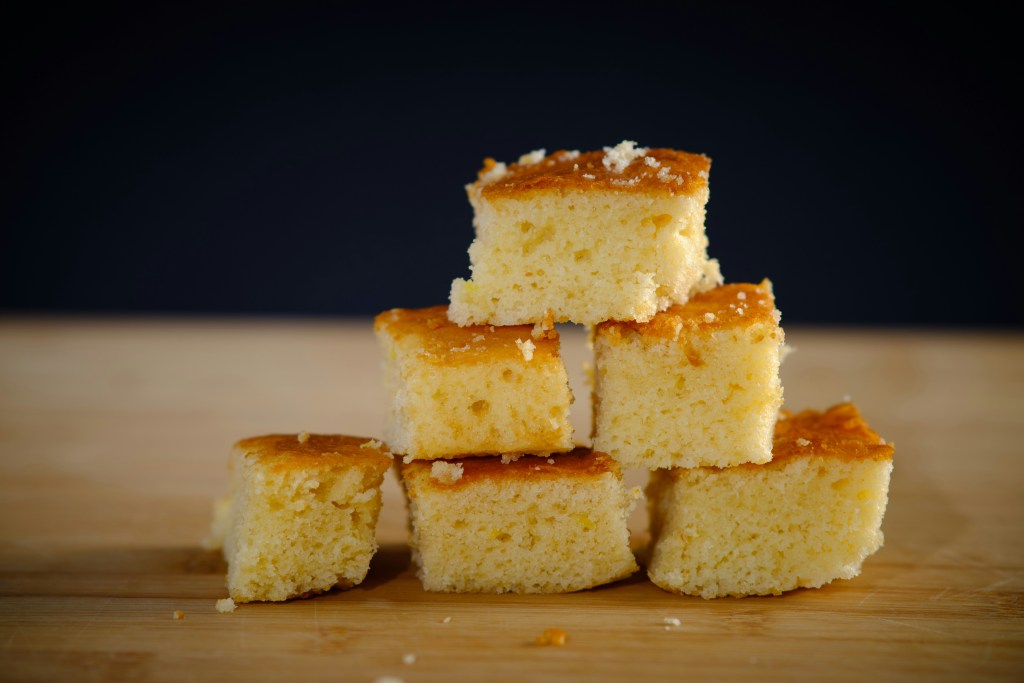 corn bread stacked on top of each other to show structure