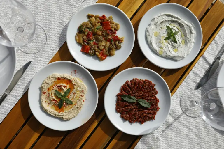 mediterranean meze platter with dips