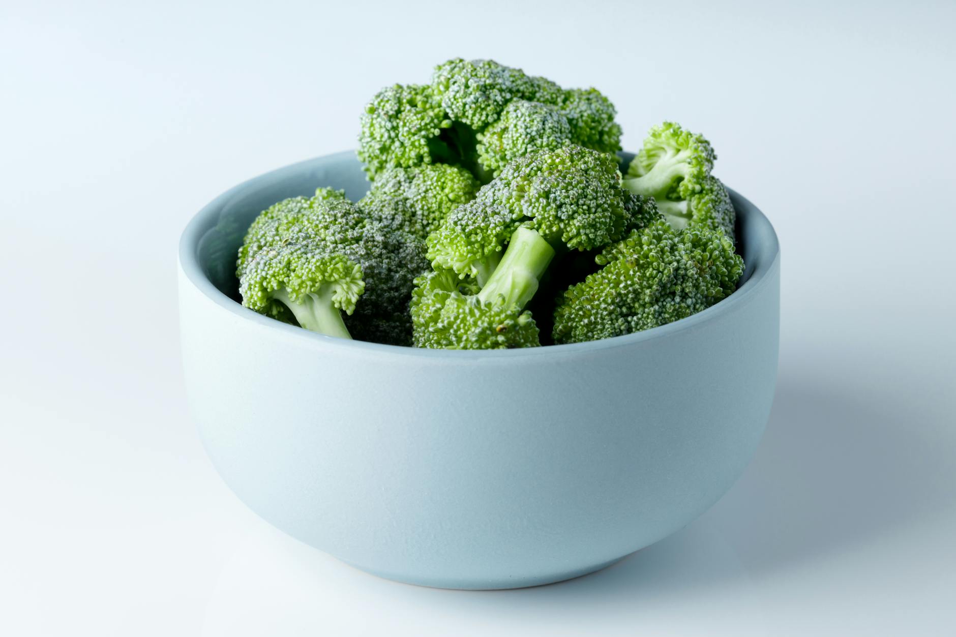 close up shot of a bowl of frozen broccoli