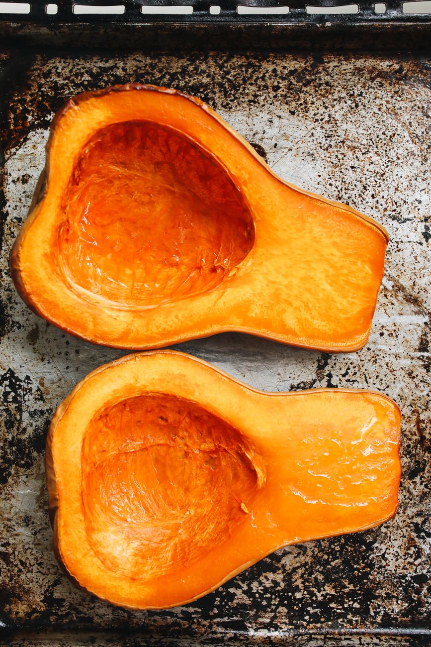 close up photo of toasted butternut squash for pasta sauce recipe